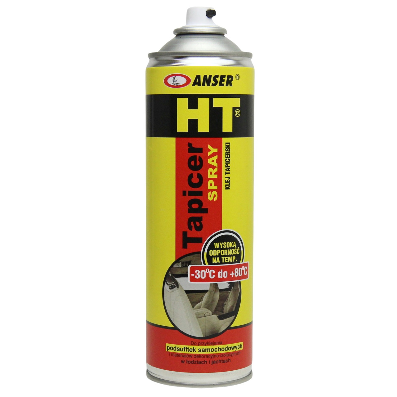 Аэрозольный клей Tapicer HT (от -30˚C до +80˚C) для авто потолков, боковых панелей, стоек, Польша 500мл детальная фотка