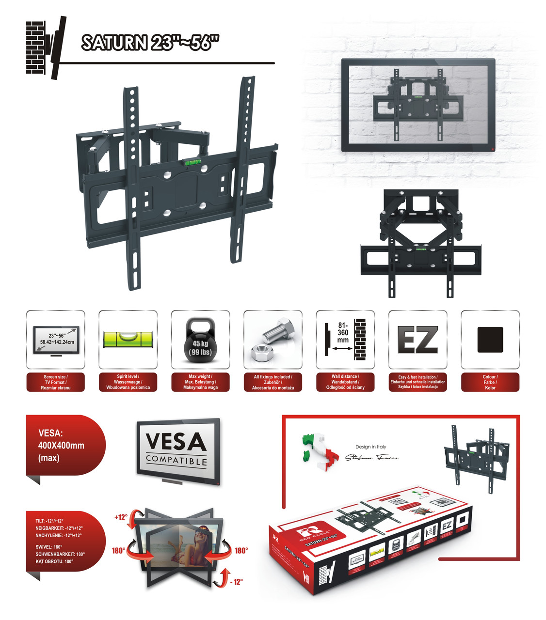 Кронштейн TV Red Eagle SATURN 23"-56" VESA 400х400 кріплення для телевізора (LCD, LED) на стіну детальна фотка