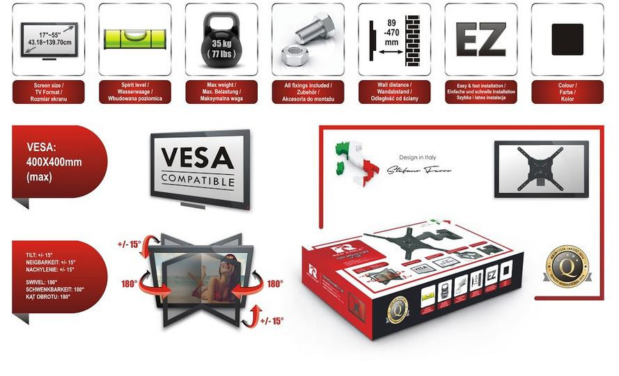Кронштейн TV Red Eagle FLEXI APOLLO FORTE 17"-55" кріплення для телевізора (LCD, LED) на стіну детальна фотка