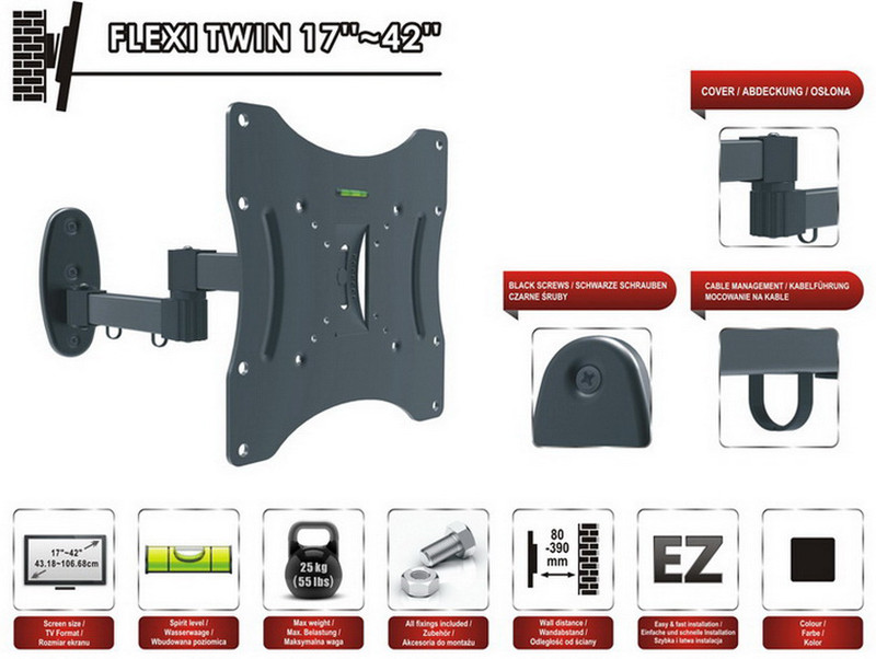 Кронштейн TV Red Eagle FLEXI TWIN 17"-42" VESA 200x200 кріплення для телевізора (LCD, LED) на стіну детальна фотка