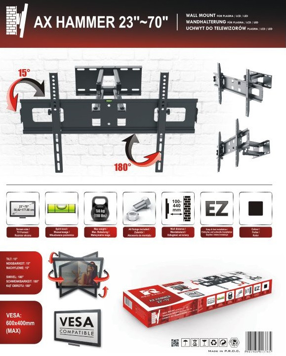 Кронштейн TV Red Eagle HAMMER 23"-70" VESA 600х400 кріплення для телевізора (LCD, LED) на стіну детальна фотка
