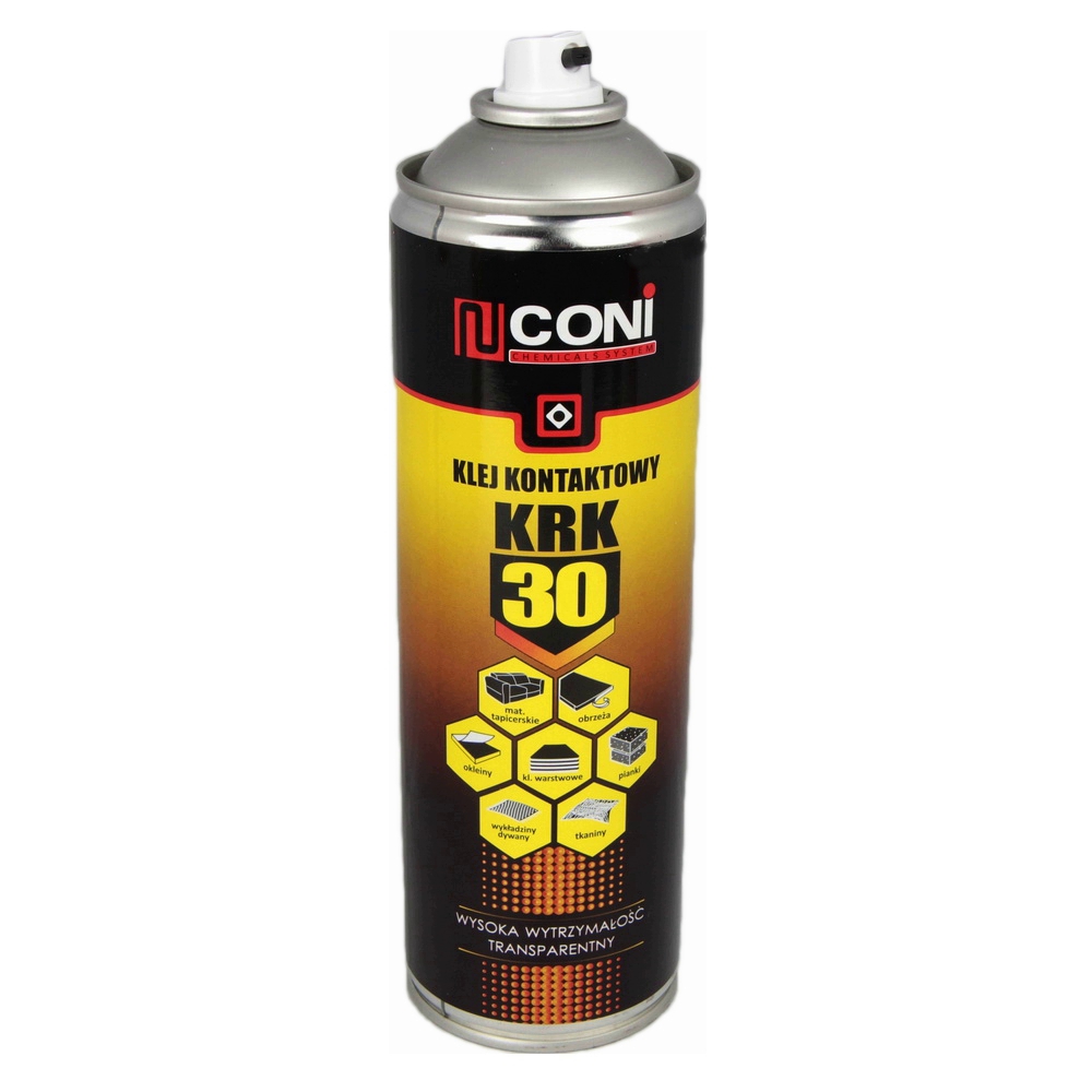 Аэрозольный термостойкий клей CONI KRK 30 (до 125°C) для ткани, карпета, ковролина, кожзама, 500мл Польша детальная фотка