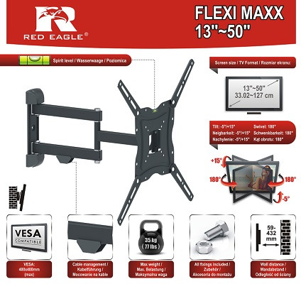 Кронштейн TV OPTICUM AX FLEXI MAXX 13"-50" VESA 400х400 кріплення для телевізора (LCD, LED) на стіну детальна фотка