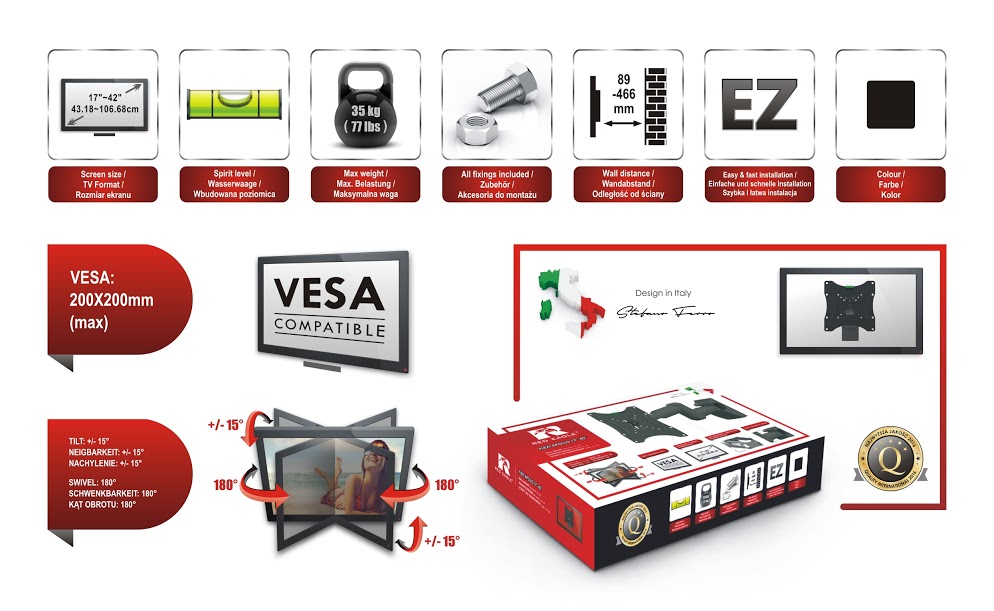 Кронштейн TV Red Eagle FLEXI APOLLO 17"-42" VESA 200x200 кріплення для телевізора (LCD, LED) на стіну детальна фотка
