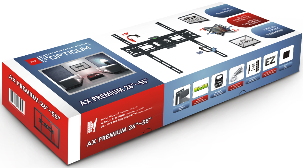 Кронштейн TV OPTICUM AX PREMIUM 26"-55" VESA 400х400 кріплення для телевізора (LCD, LED) на стіну детальна фотка