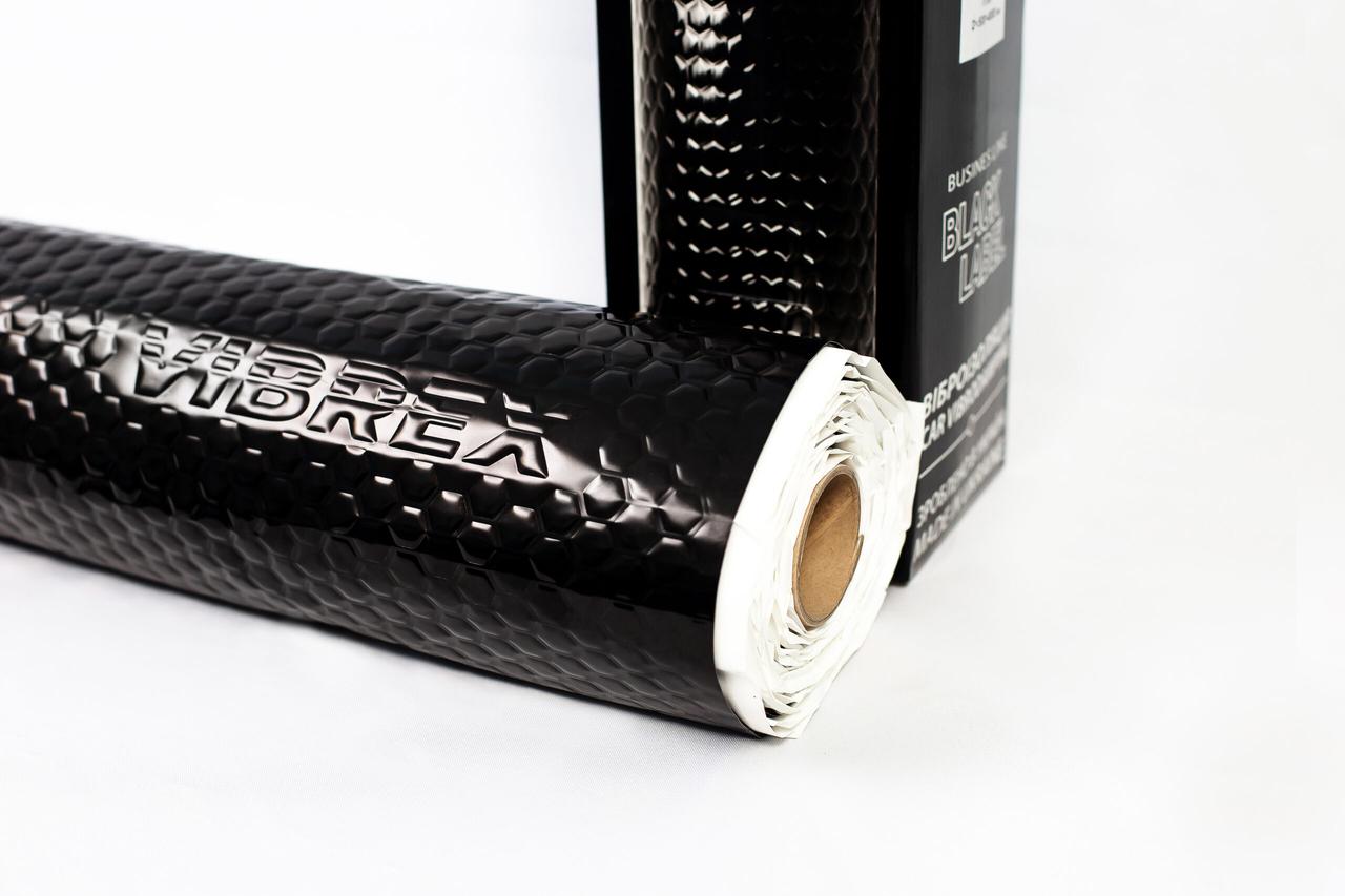 Виброизоляция премиум класса Vibrex Black Label 2mm на фольге 100мкм (рулон 50x400cm 2м²) Украина детальная фотка