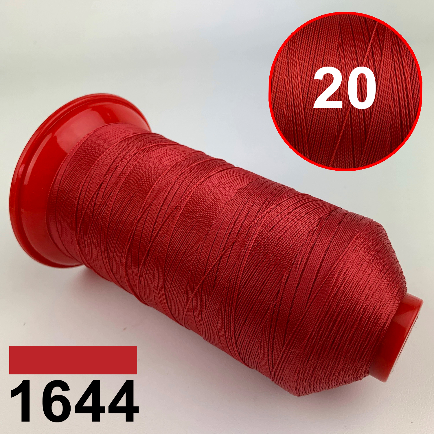 Нить POLYART(ПОЛИАРТ) N20 цвет 1644 красный, для пошив чехлов на автомобильные сидения и руль, 1500м детальная фотка